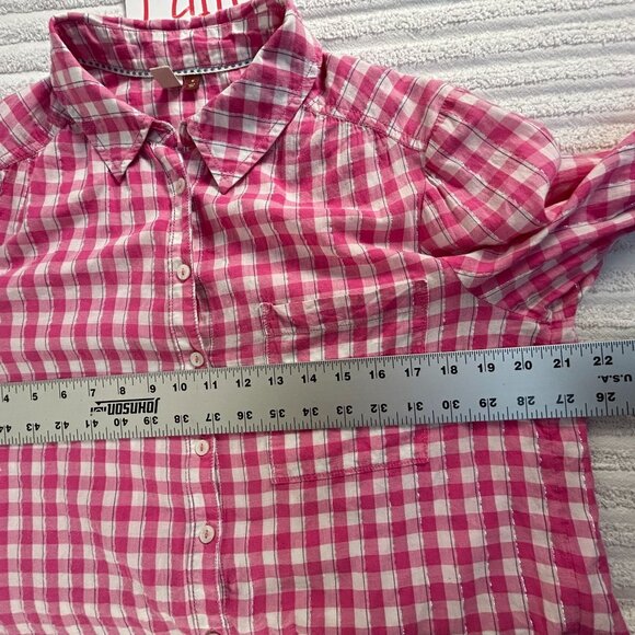 Pilcro Womens Pink & White Gingham Plaid Button-Up Shirt Medium Long Sleeve Top - Picture 6 of 7